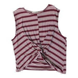 Vtg Adara Women’s Maroon Red & White Striped Sleeveless Twist-Front Top, Size L